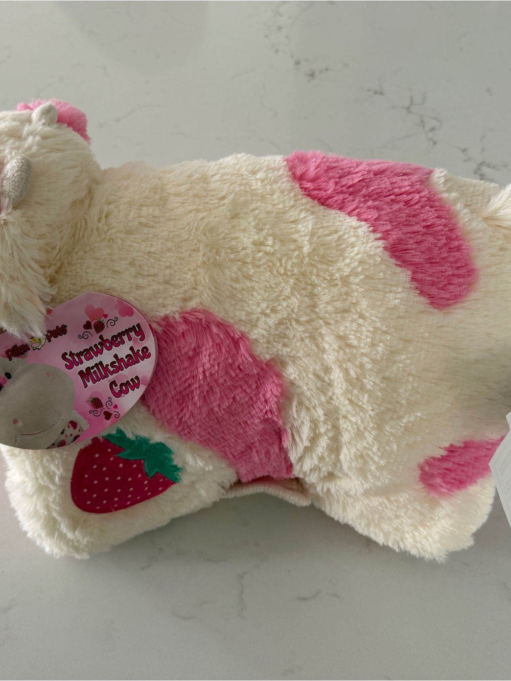 Plush Cream Cow Pillow with Pink Spots - Strawberry-Themed Cuddle Buddy - Picture 4 of 5
